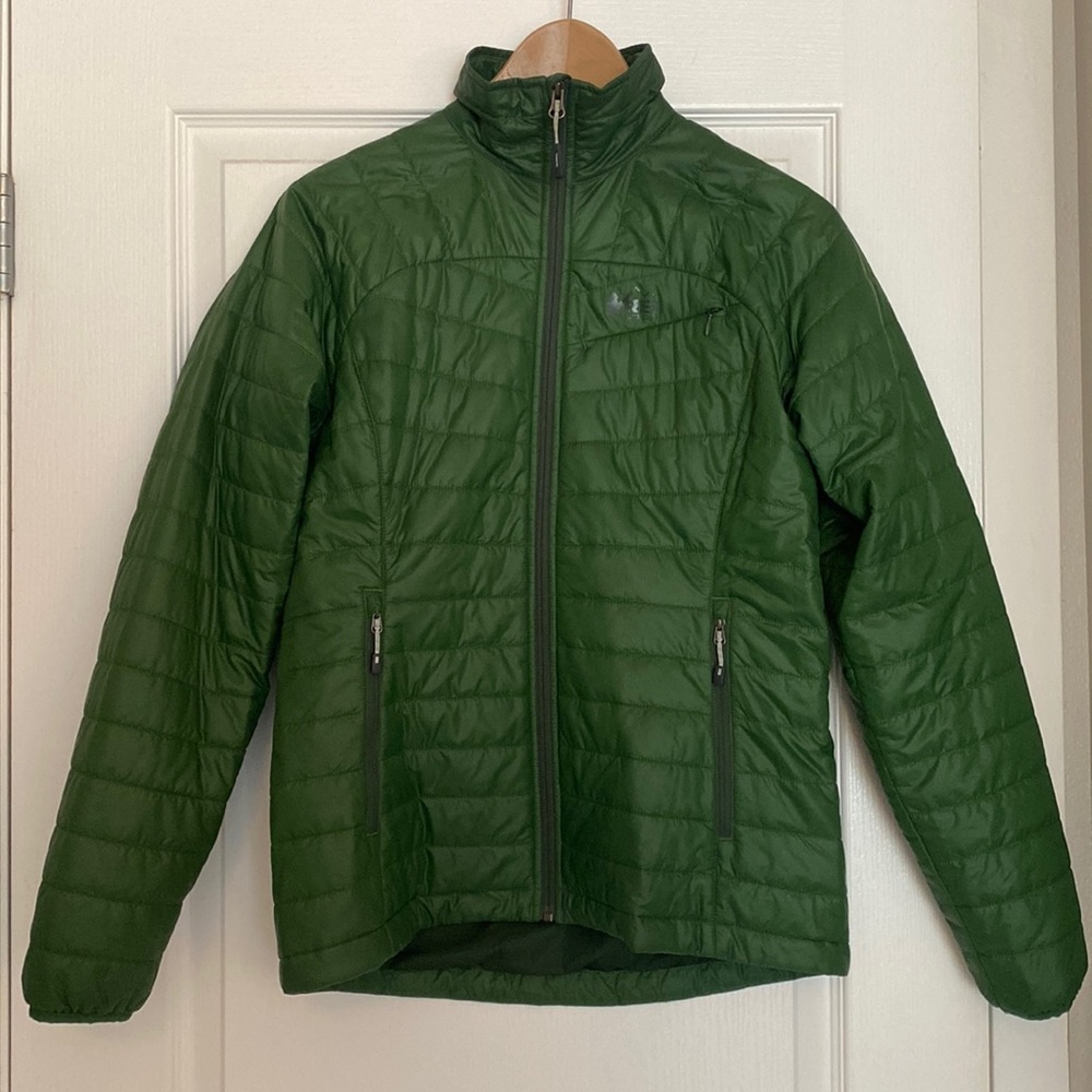 REI lightweight green puffer jacket